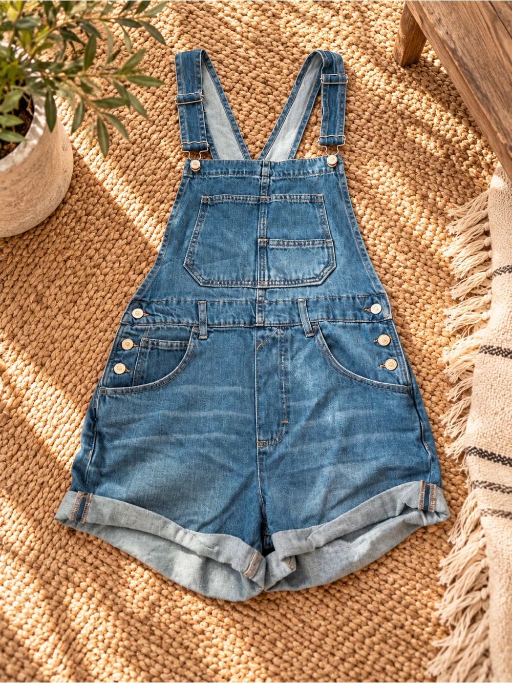 Free People Denim Short Overalls